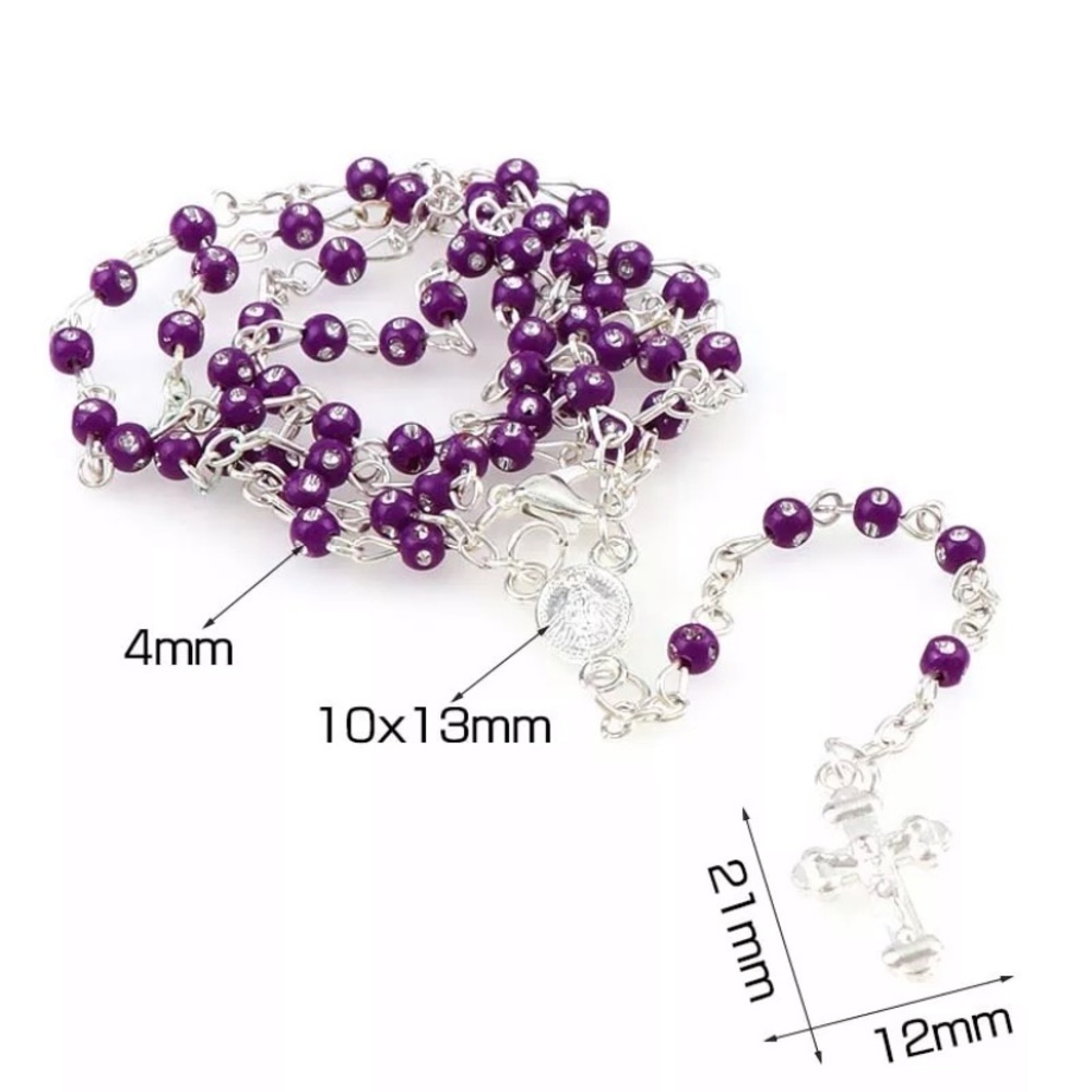 Children’s Purple Rosary 4mm Beads Silver Tone Crucifix Catholic Baptism - Picture 8 of 9